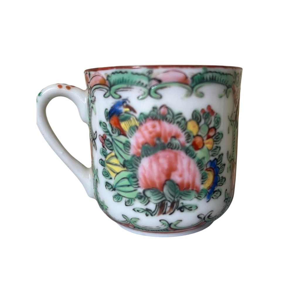 Famille Rose Medallion Chinese Porcelain Demitasse Cup Vintage Stamped Colorful